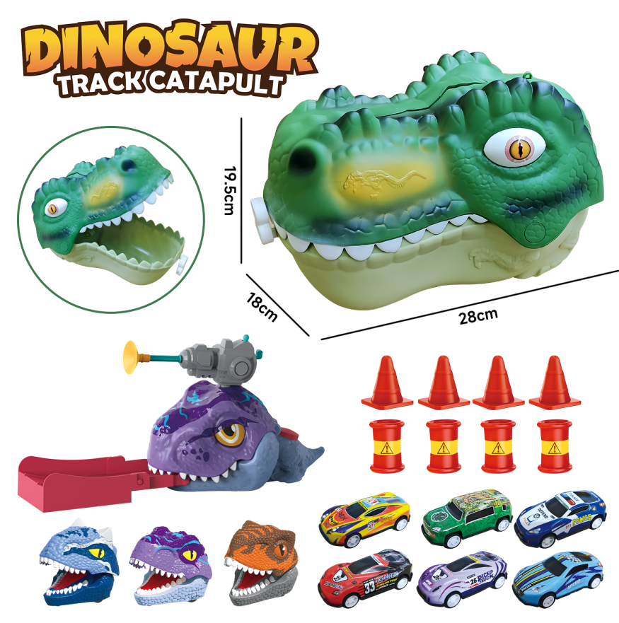 3-in-1 Dinosaur Track Toy Gliding Track & Catapult Launch & Storage Design DIY Assembly Racing Game Creative Educational Toy for Children Party Favor