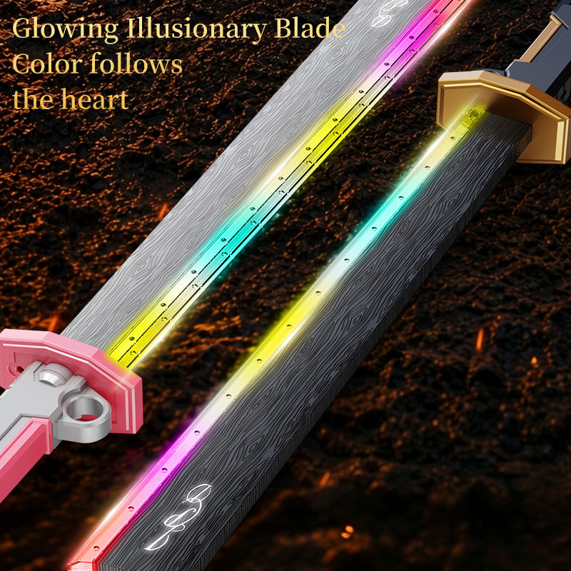 RGB Light Spray Jingpo Knife Toy Rechargeable Fingertip Rotation Decompression Toy Sword Stress Relief Cosplay Prop for Kids & Collectors