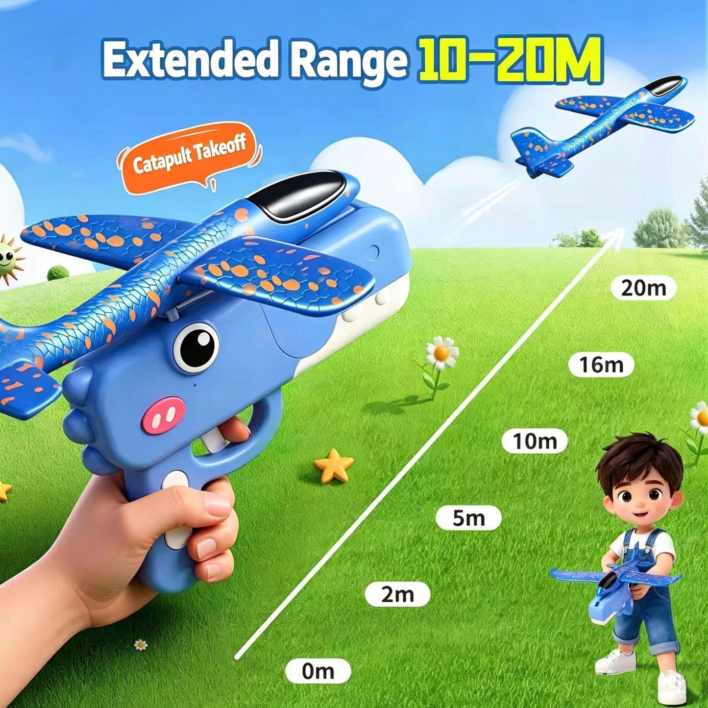 EnjoyStar Children's Catapult Foam Plastic Airplane Handheld Launcher Outdoor Parent-child Sports Flying Glider Toy for Boys