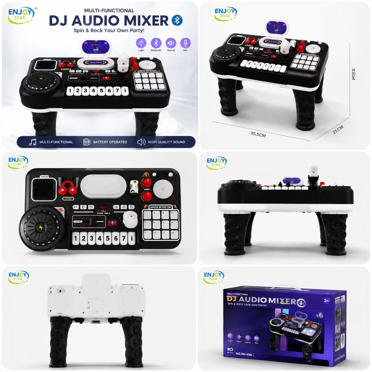 Kids DJ Mixer Toy Table with Microphone Bluetooth Multi‑Sound Effect Pretend Party Musical Play Set for Boys Girls 3+