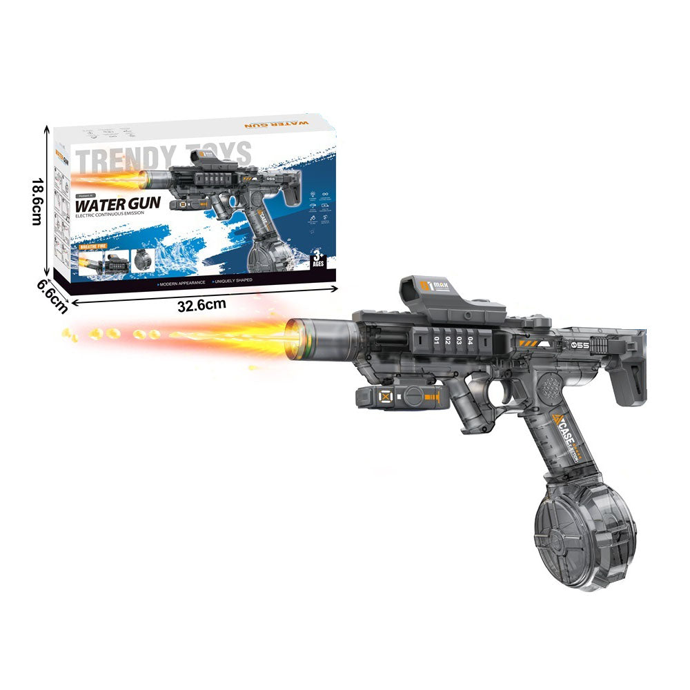 Red Tiger Transparent Electric Water Gun With Simulated Fire Light Auto Continuous Shooting Large Drum Magazine Rechargeable Water Blaster Summer Outdoor Pool Shooting Toy For Kids