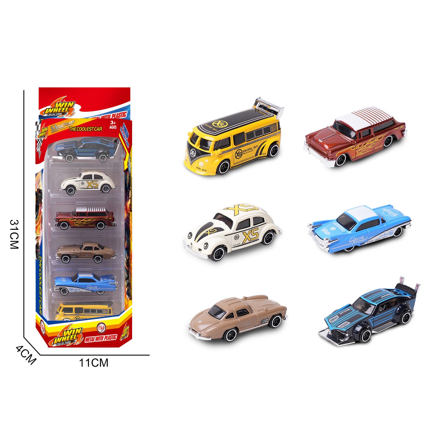 1:64 Alloy Die Cast Mini Racing Car Set 6PCS Classic Vintage Pull Back Metal Toy Cars Kids Gift Diecast Vehicle Collection Toy