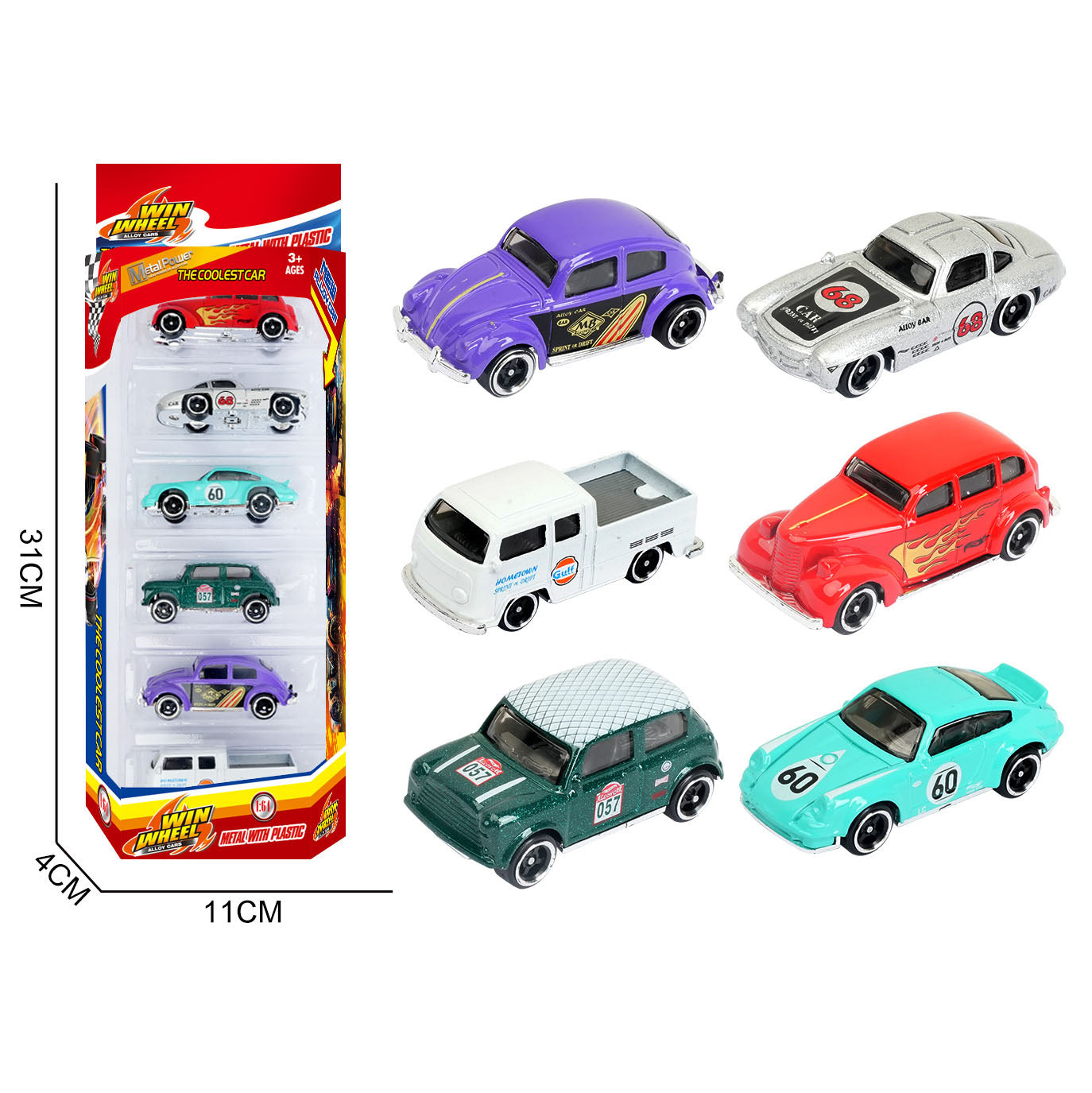 1:64 Alloy Die Cast Mini Racing Car Set 6PCS Classic Vintage Pull Back Metal Toy Cars Kids Gift Diecast Vehicle Collection Toy