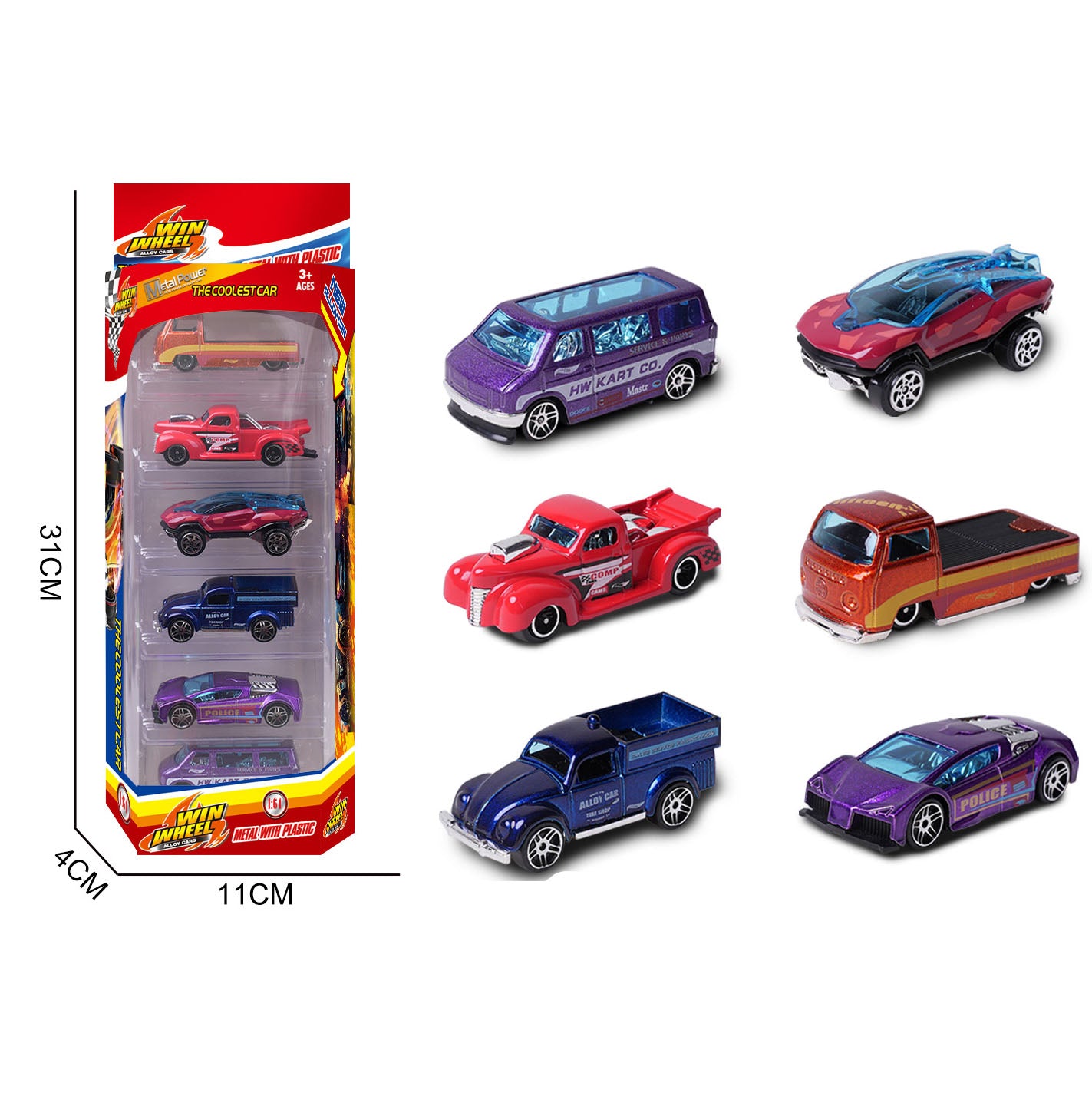 1:64 Alloy Die Cast Mini Racing Car Set 6PCS Classic Vintage Pull Back Metal Toy Cars Kids Gift Diecast Vehicle Collection Toy