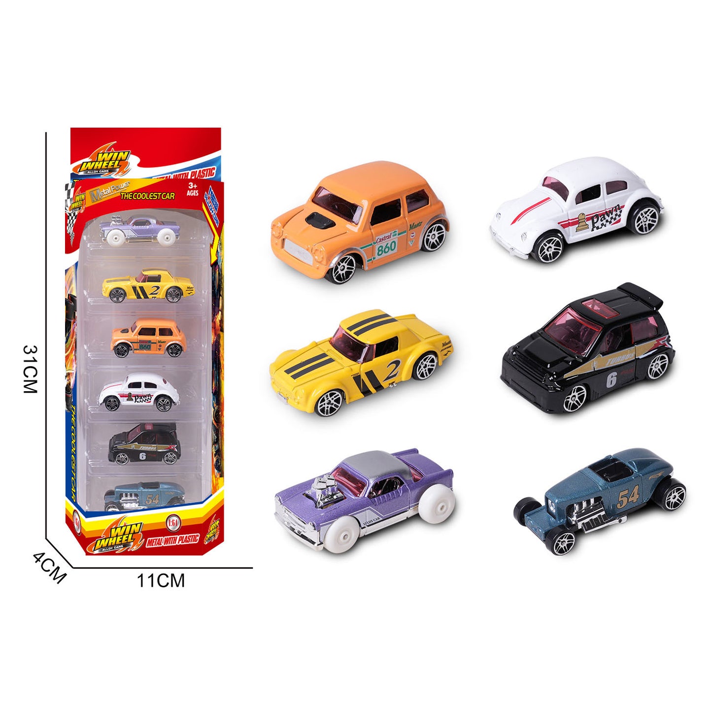 1:64 Alloy Die Cast Mini Racing Car Set 6PCS Classic Vintage Pull Back Metal Toy Cars Kids Gift Diecast Vehicle Collection Toy