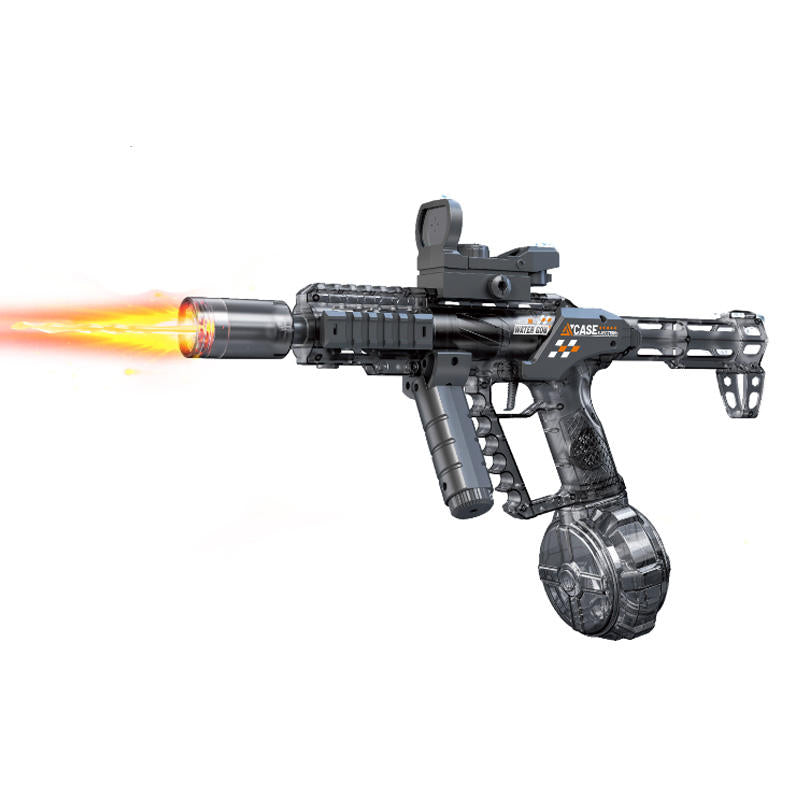 Dragon Transparent Electric Water Gun With Simulated Fire Light Auto Continuous Shooting Large Drum Magazine Rechargeable Water Blaster Summer Outdoor Pool Shooting Toy For Kids