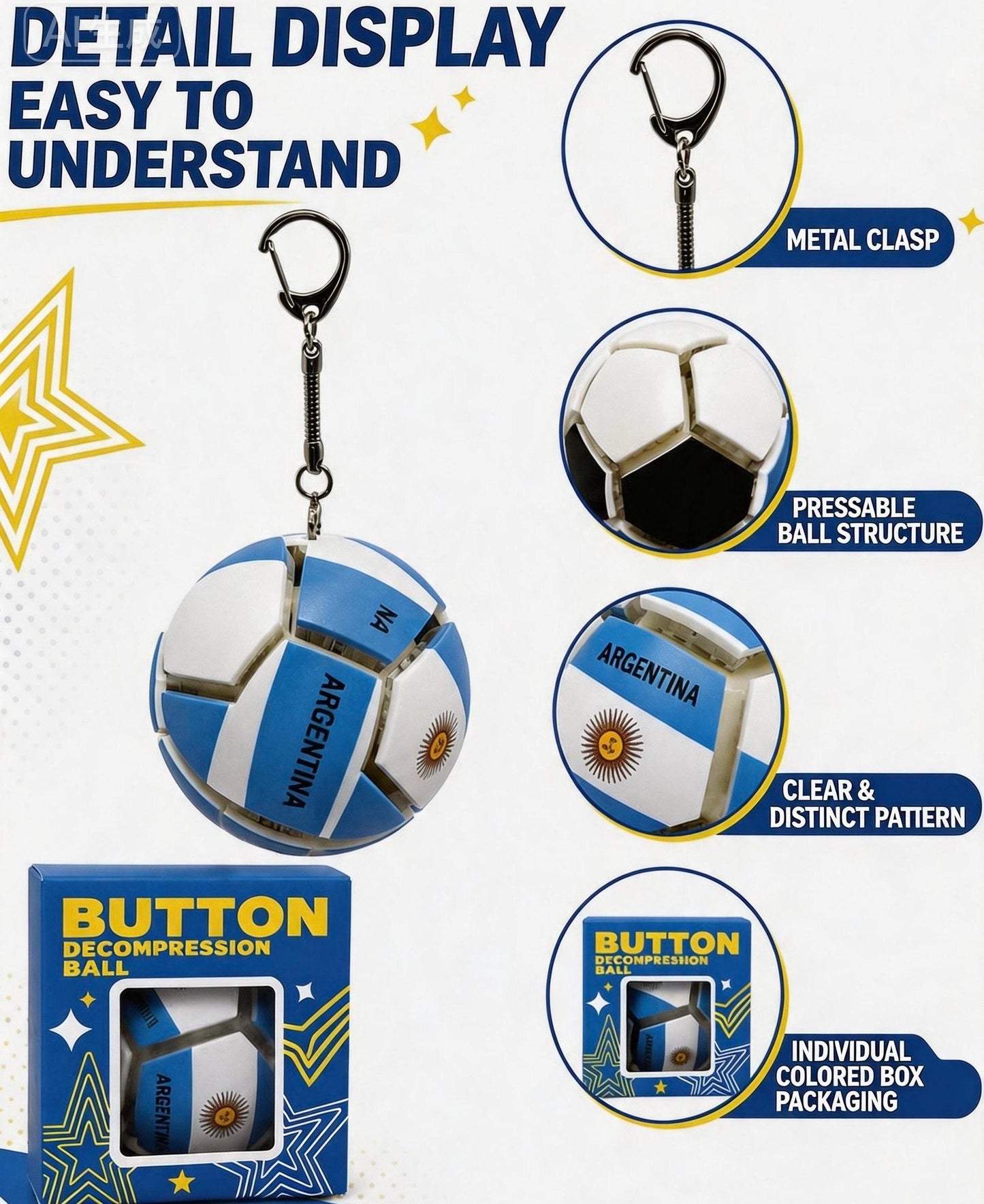 ENJOYSTAR 2026 Football Fan Merchandise Gift - Press-to-Unlock Soccer Football Keychain Flag Customization