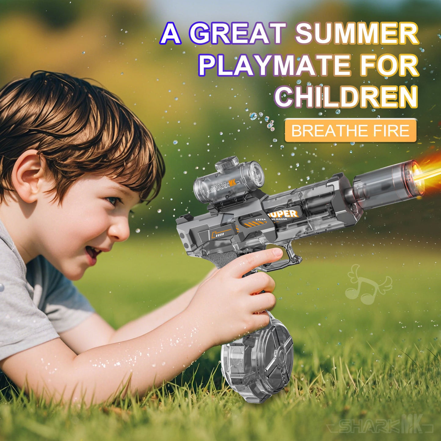 3rd Generation Ice Mouse Transparent Electric Water Gun With Simulated Fire Light Auto Continuous Shooting Large Drum Magazine Rechargeable Water Blaster Summer Outdoor Pool Shooting Toy For Kids