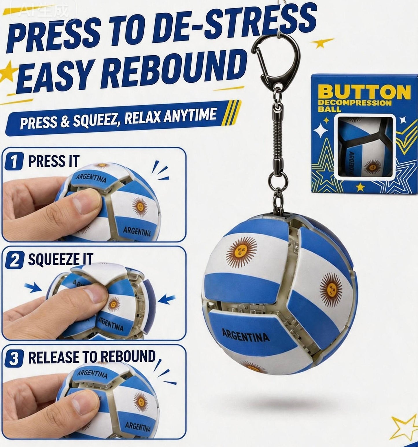 ENJOYSTAR 2026 Football Fan Merchandise Gift - Press-to-Unlock Soccer Football Keychain Flag Customization