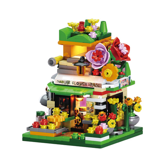 Building Block Street Scene with Natural Flower Imitation 405 PCS Plastic Material Unisex for Kids 4-12 Years Old Birthday Gift