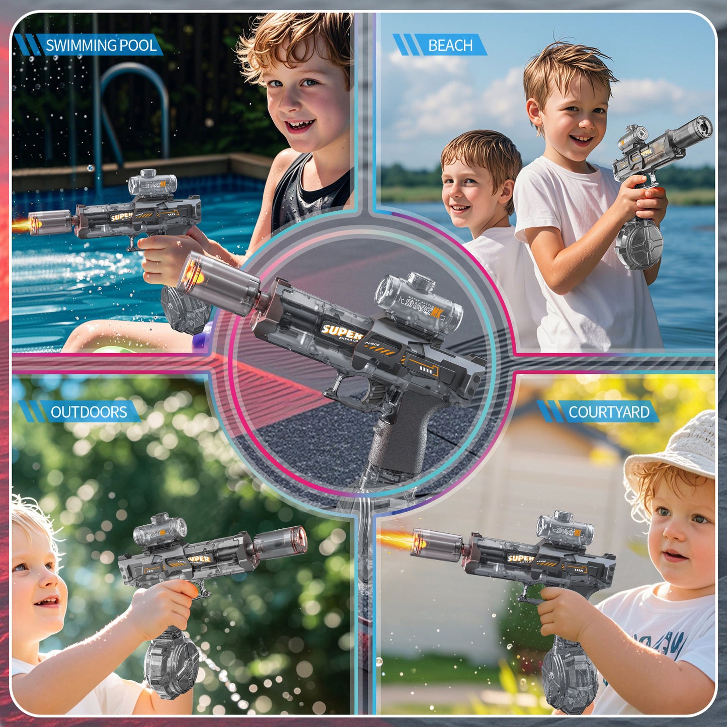 3rd Generation Ice Mouse Transparent Electric Water Gun With Simulated Fire Light Auto Continuous Shooting Large Drum Magazine Rechargeable Water Blaster Summer Outdoor Pool Shooting Toy For Kids