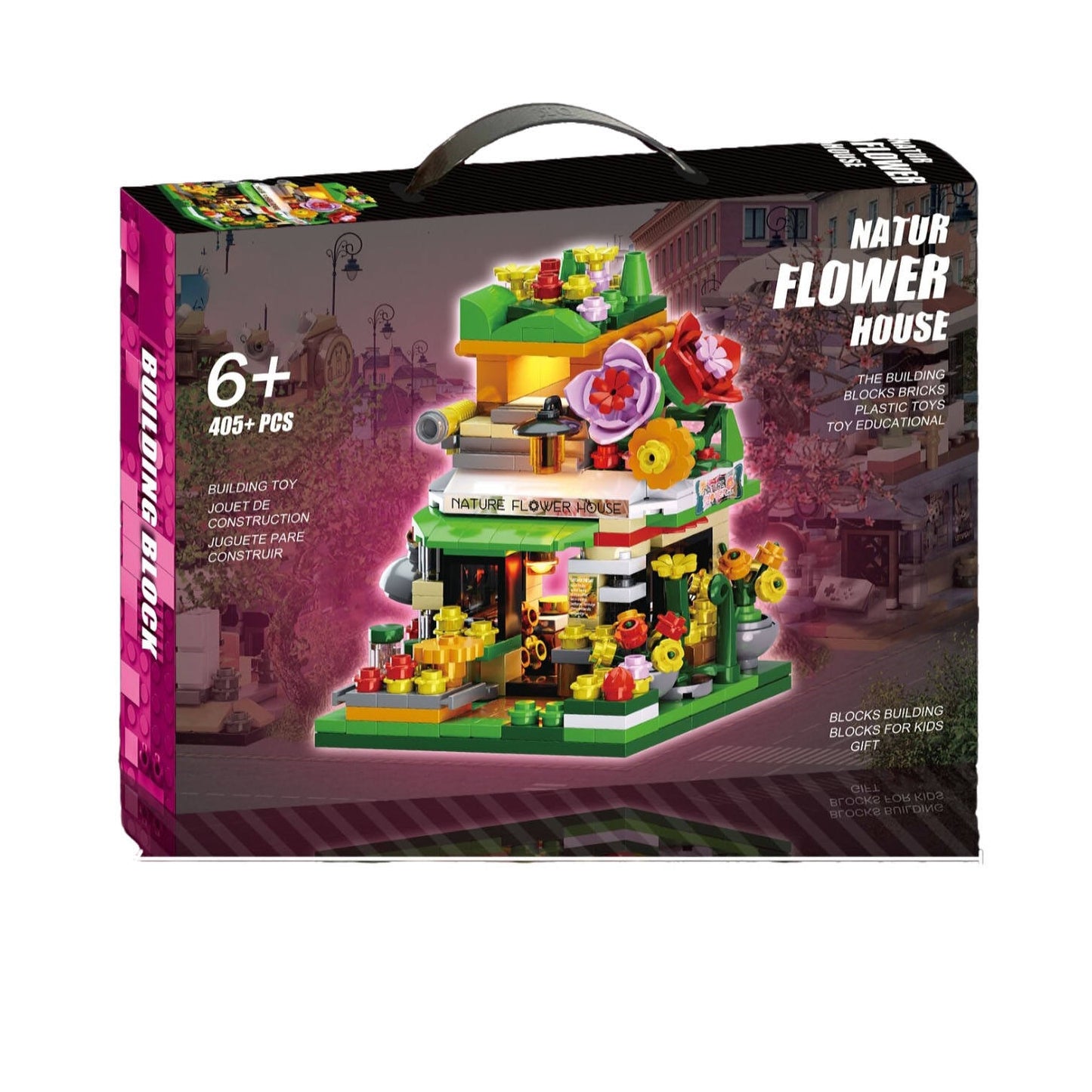 Building Block Street Scene with Natural Flower Imitation 405 PCS Plastic Material Unisex for Kids 4-12 Years Old Birthday Gift