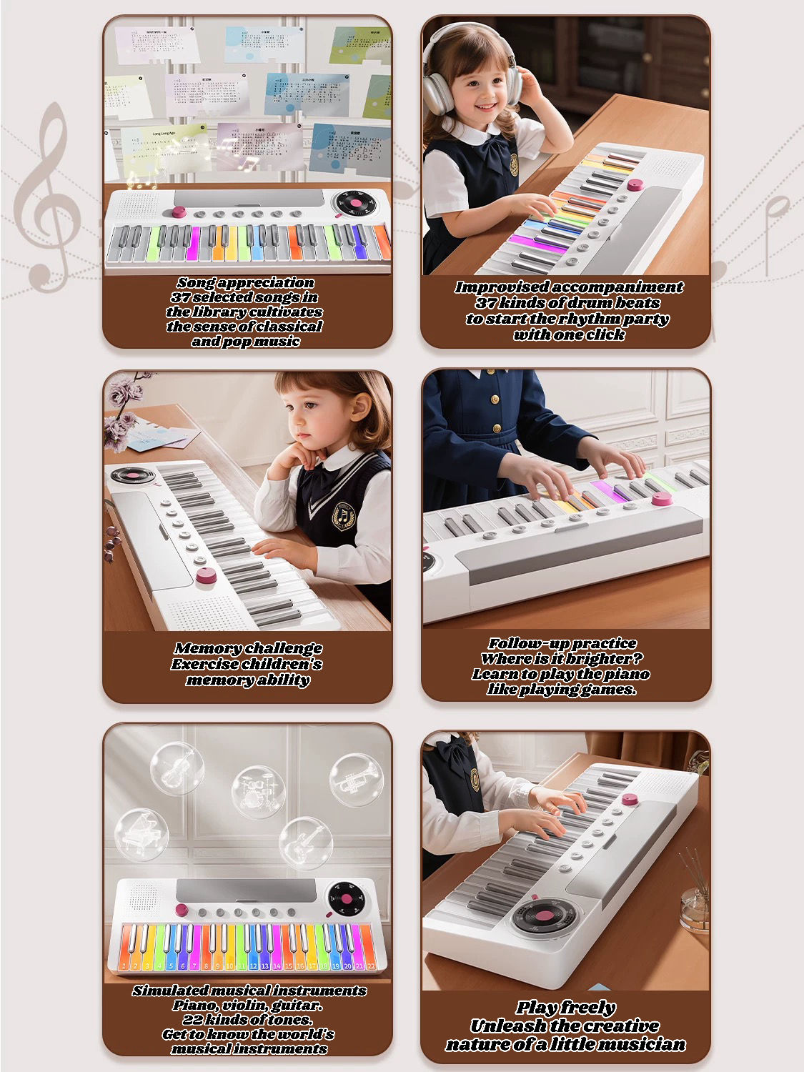 37-key Rainbow Electronic Piano 7-color LED Lights Early Educational Toy Beginner Musical Instrument Birthday Gift