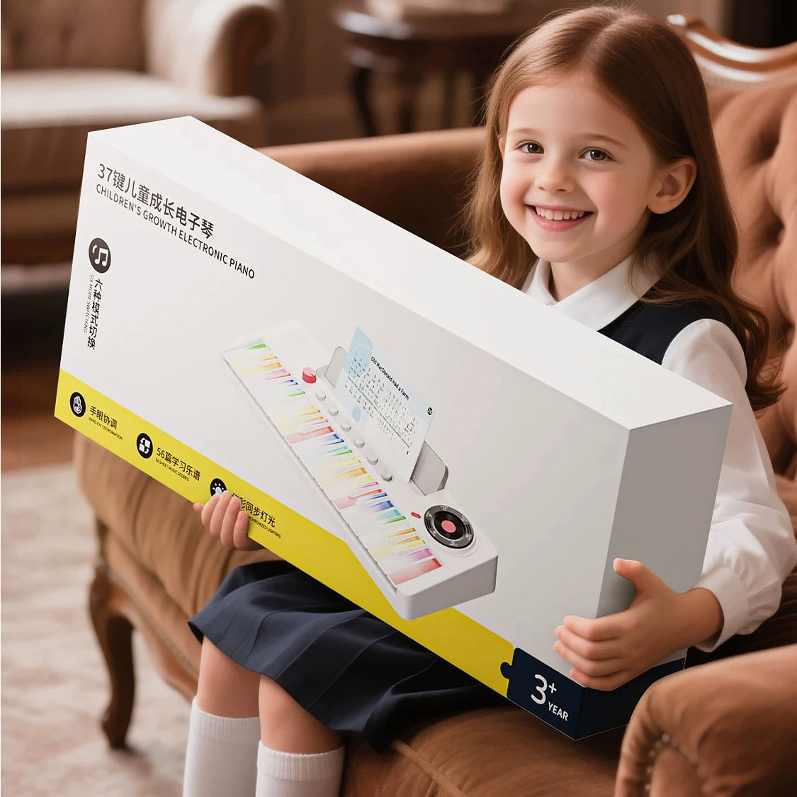 37-key Rainbow Electronic Piano 7-color LED Lights Early Educational Toy Beginner Musical Instrument Birthday Gift