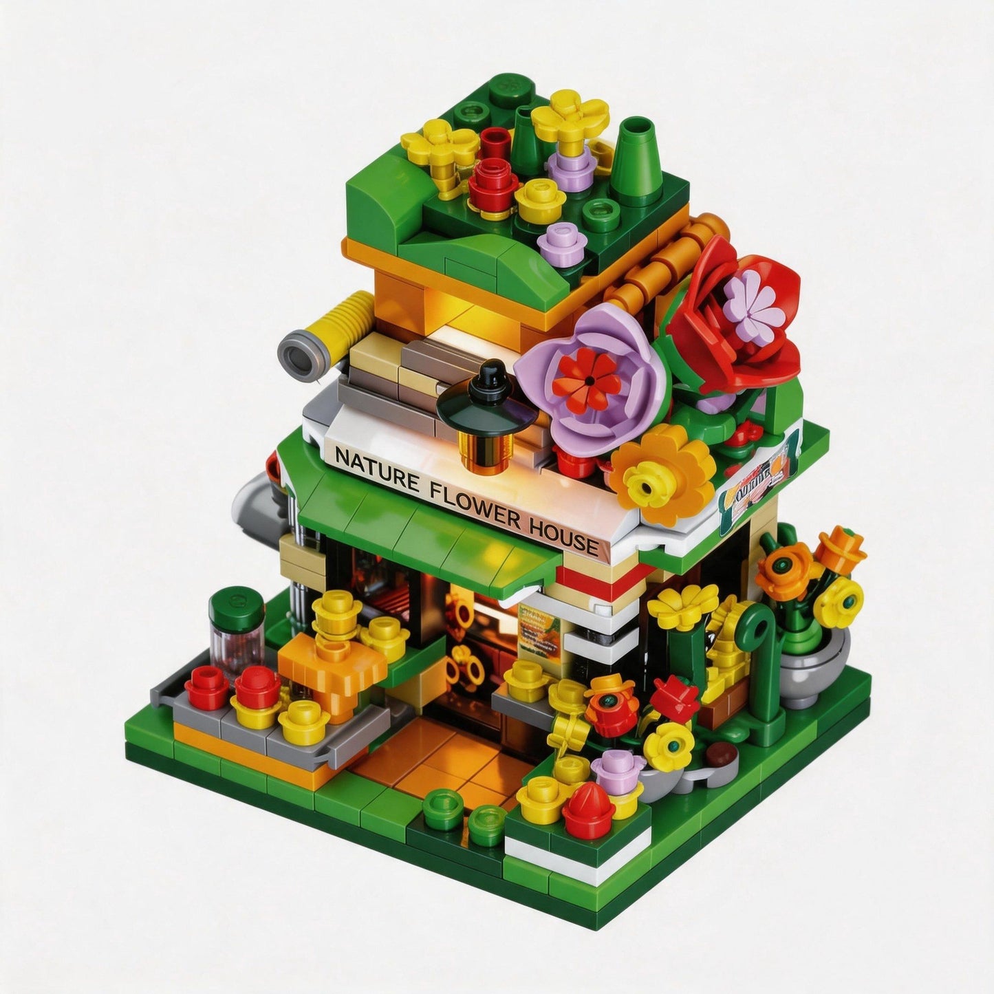 Building Block Street Scene with Natural Flower Imitation 405 PCS Plastic Material Unisex for Kids 4-12 Years Old Birthday Gift