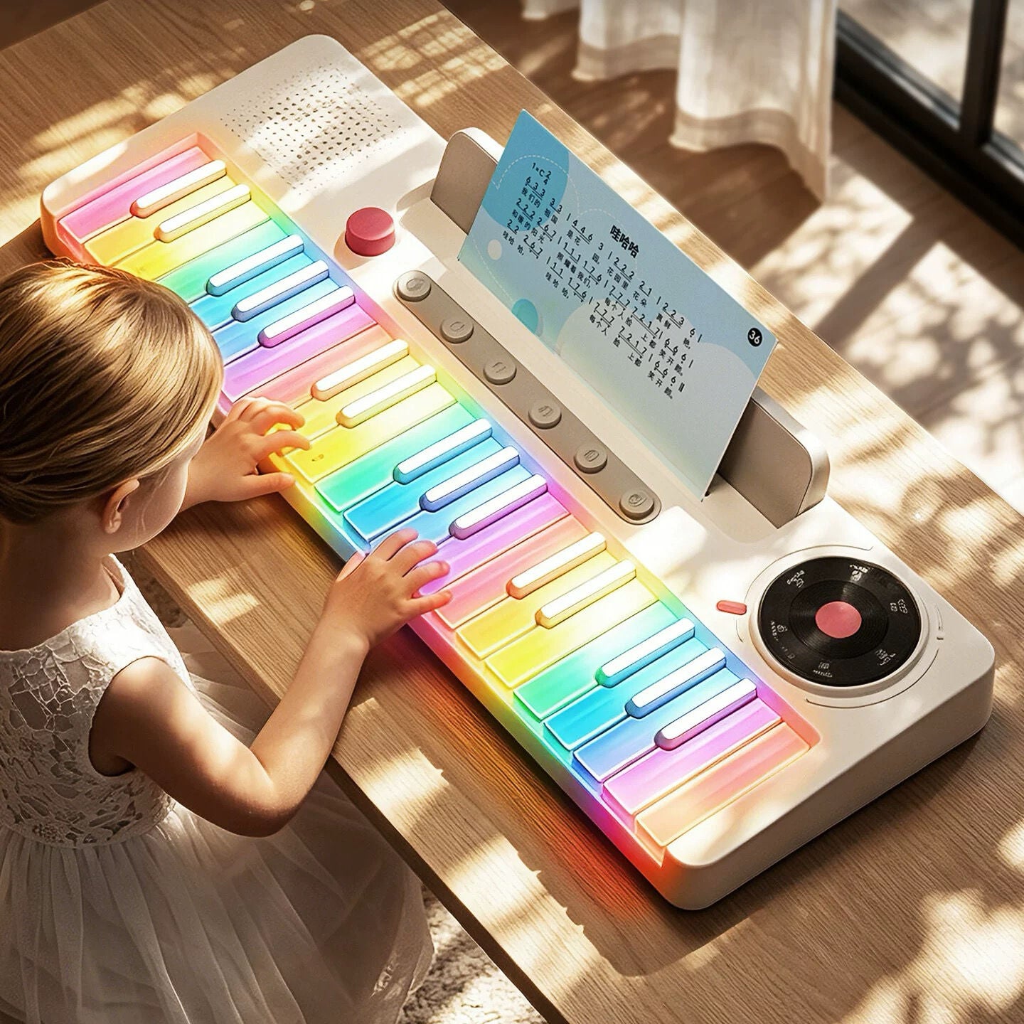 37-key Rainbow Electronic Piano 7-color LED Lights Early Educational Toy Beginner Musical Instrument Birthday Gift