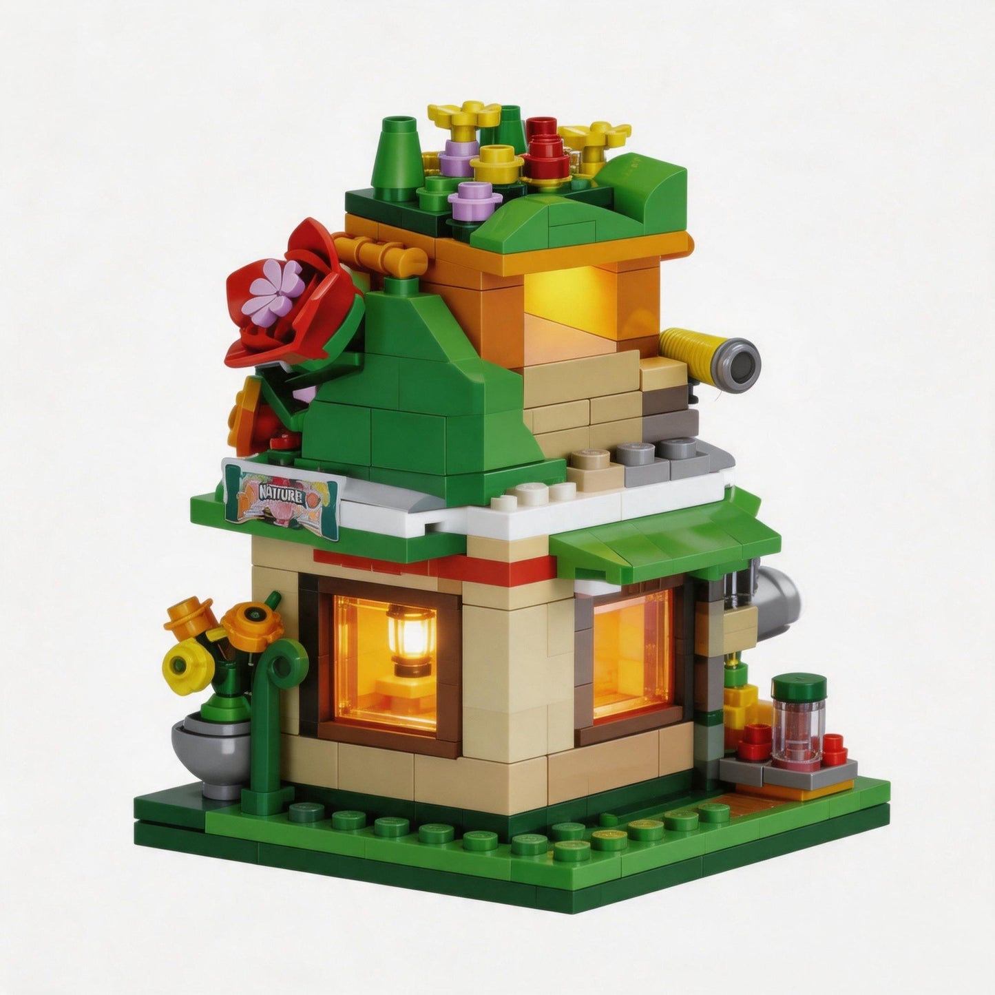 Building Block Street Scene with Natural Flower Imitation 405 PCS Plastic Material Unisex for Kids 4-12 Years Old Birthday Gift