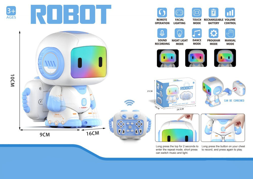 Smart Remote Control Robot Toy Programmable Kids Robot with Touch Sensor Colorful Light & Dance Mode
