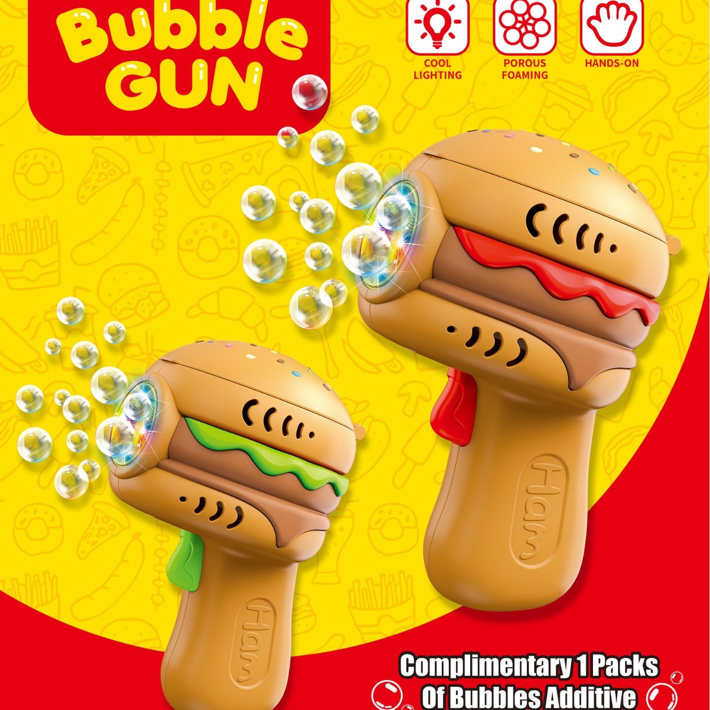 Cute Hamburger Bubble Gun Automatic Light Up Musical Kids Bubble Blaster Toy
