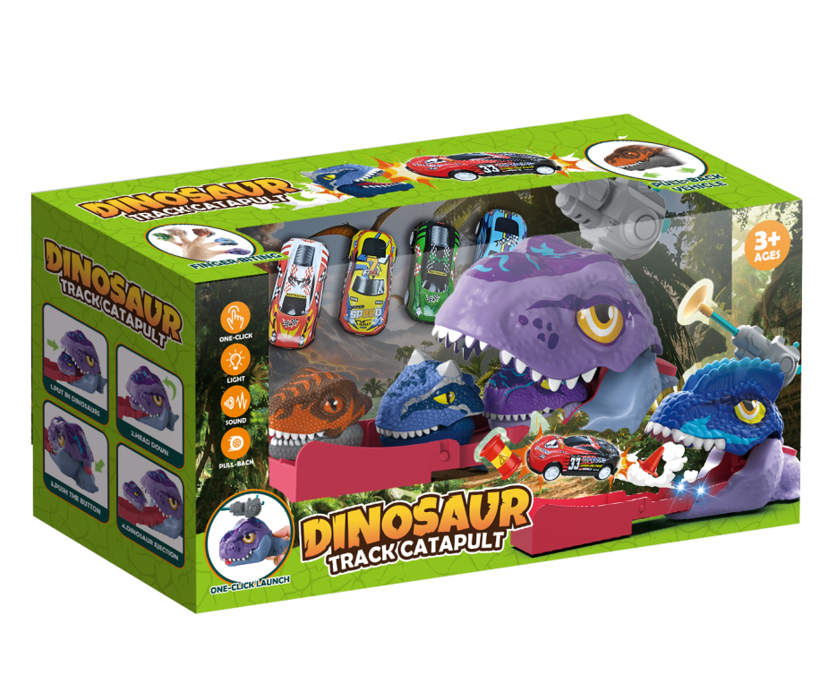 3-in-1 Dinosaur Track Toy Gliding Track & Catapult Launch & Storage Design DIY Assembly Racing Game Creative Educational Toy for Children Party Favor