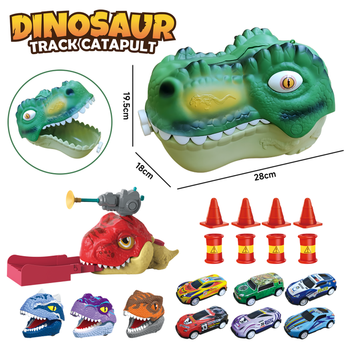 3-in-1 Dinosaur Track Toy Gliding Track & Catapult Launch & Storage Design DIY Assembly Racing Game Creative Educational Toy for Children Party Favor