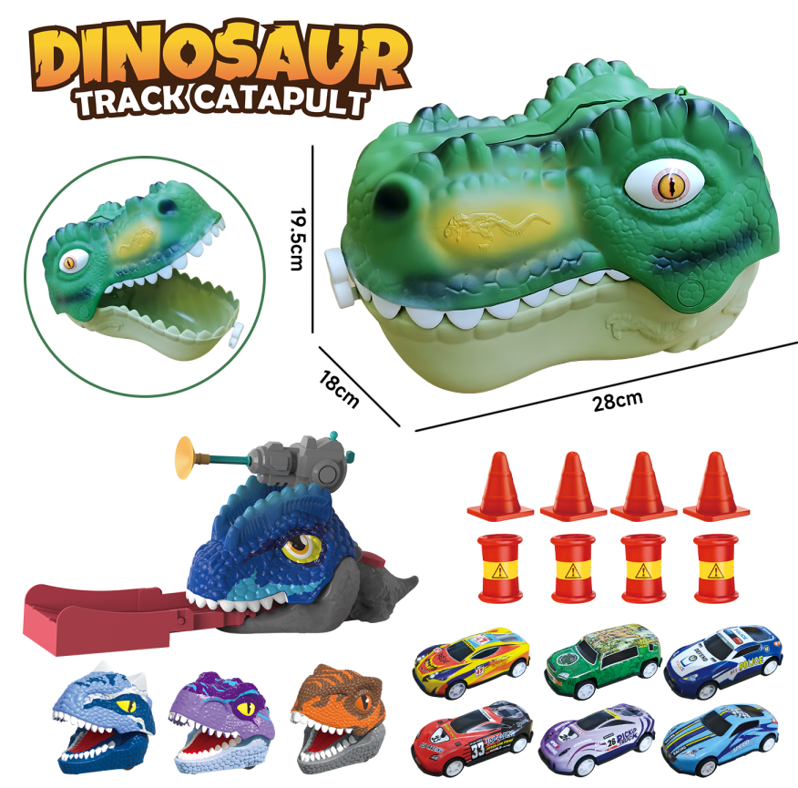 3-in-1 Dinosaur Track Toy Gliding Track & Catapult Launch & Storage Design DIY Assembly Racing Game Creative Educational Toy for Children Party Favor