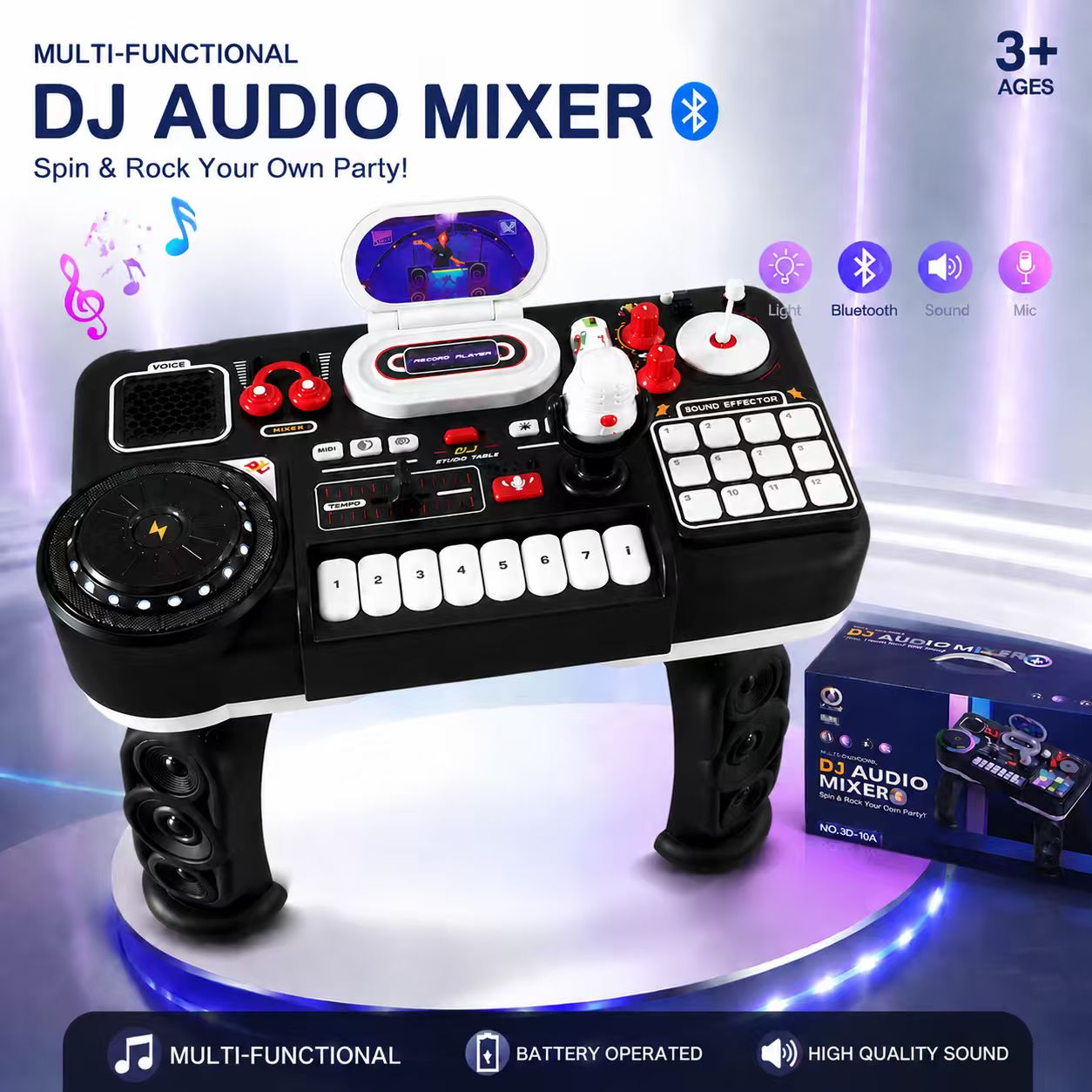 Kids DJ Mixer Toy Table with Microphone Bluetooth Multi‑Sound Effect Pretend Party Musical Play Set for Boys Girls 3+