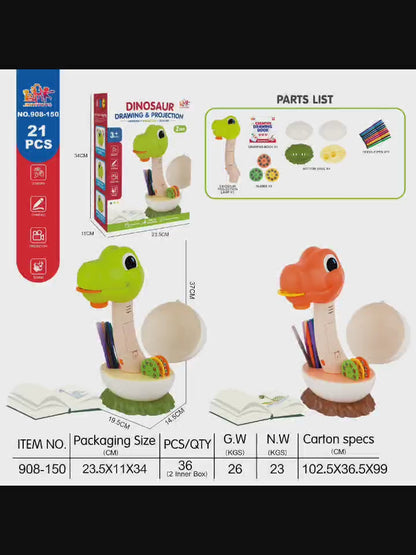 Kids Dinosaur Projector Drawing Table, LED Light & Music Art Painting Desk Set for Toddlers