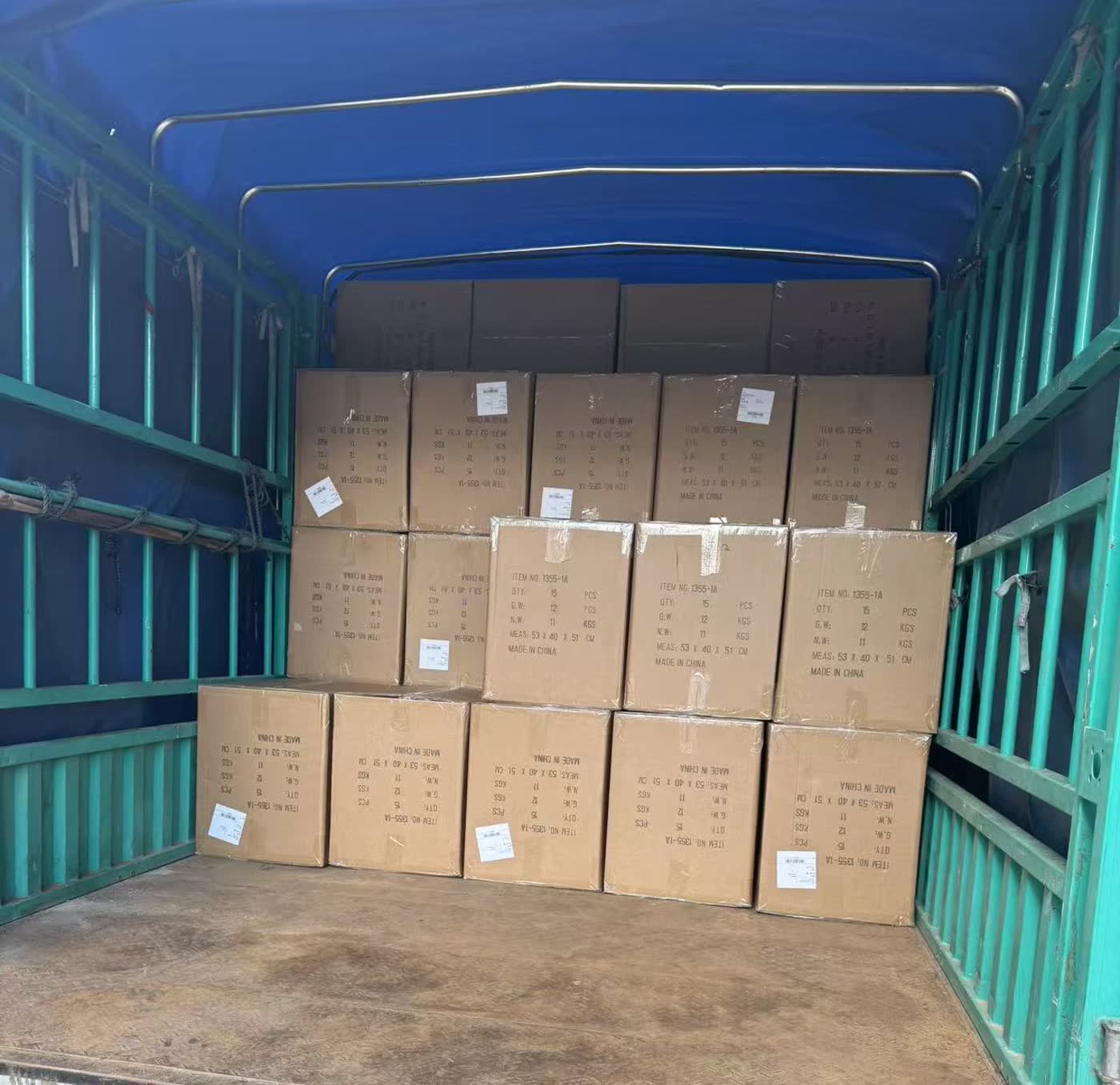 Packed toy cartons prepared for domestic transfer before export shipment